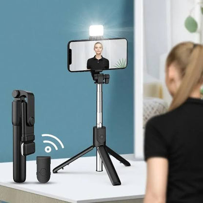 Selfie Stick With LED Light & Bluetooth button + Tripod Stand 4 in 1